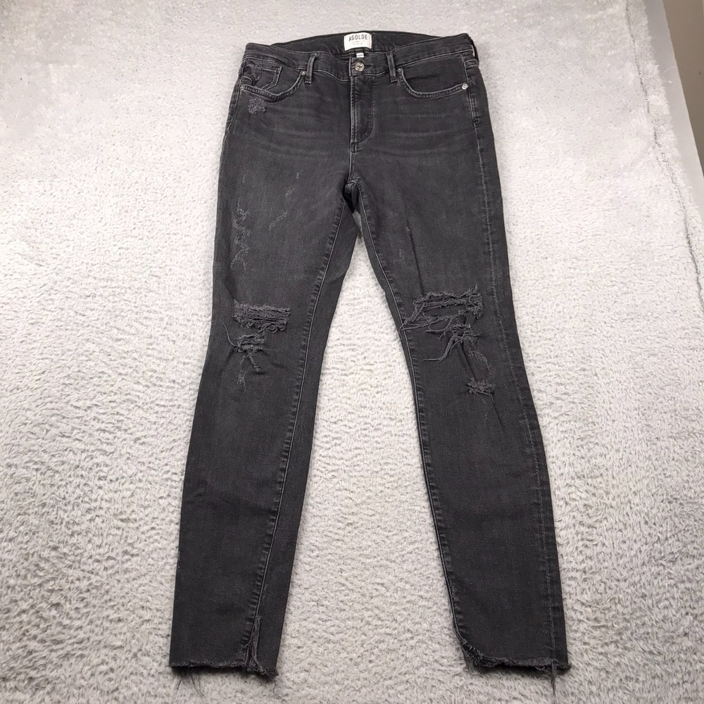 AGOLDE Sophie Jeans 31 (31x29) Black Distressed Mid Rise Skinny Stretch Denim